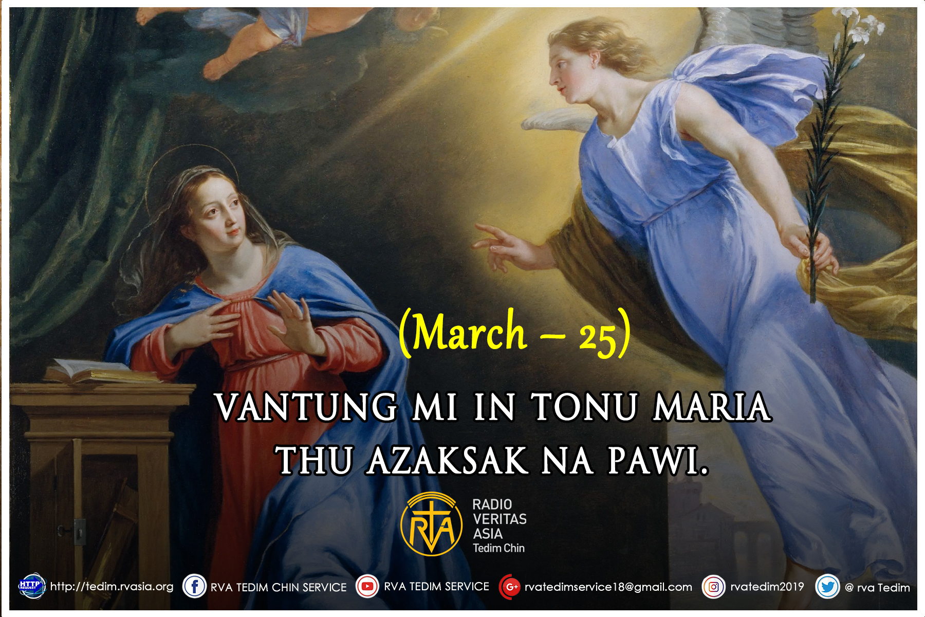 Vantung mi in Tonu Maria thu azaksak na.The Annunciation of the Lord. (March – 25)